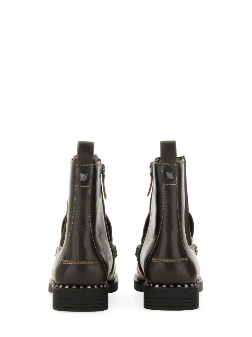 Ash Brown Leather Ankle Boots