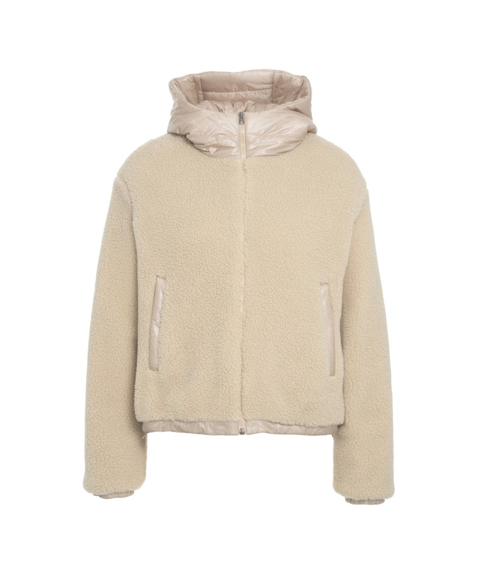 Herno Beige Faux Fur Jacket With Integrated Quilted Hood