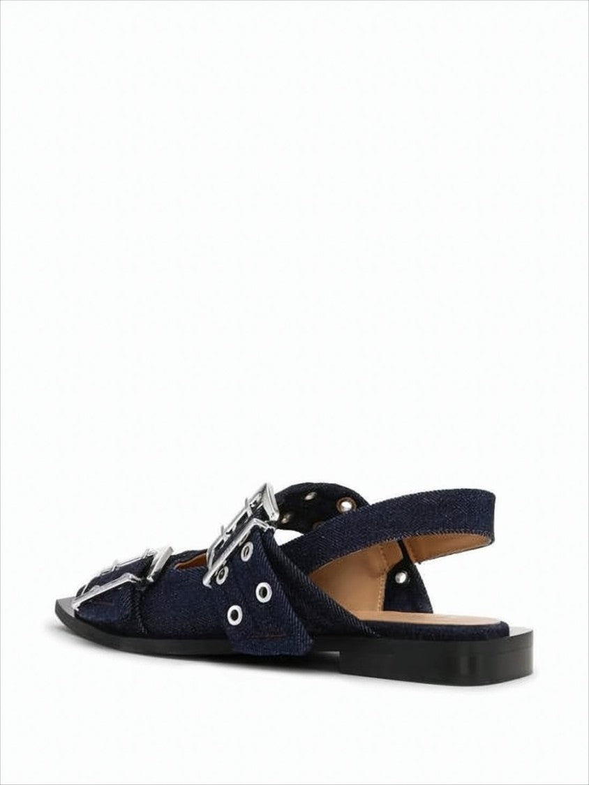 Ganni Pointed Toe Flat Shoes With Silver-Tone Buckles