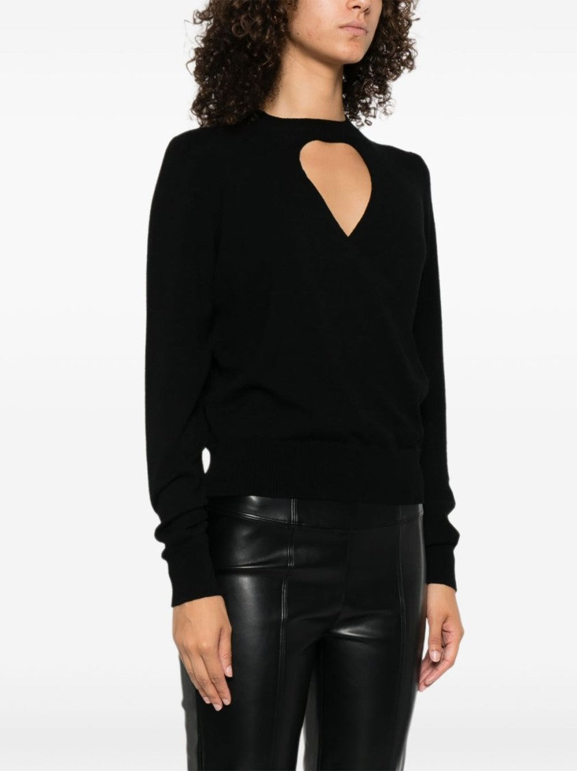 Twin-Set Keyhole Neckline Black Sweater With Ribbed Cuffs