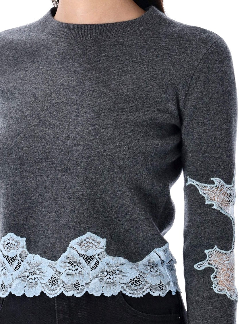 Self-Portrait Knit Crew Neck Lace Detail Sweater