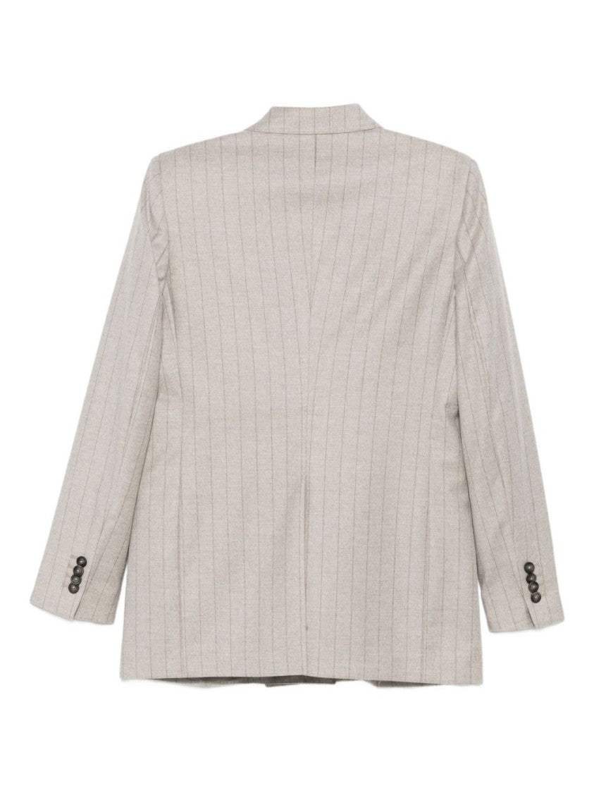 Tagliatore Beige Pinstripe Tailored Dress