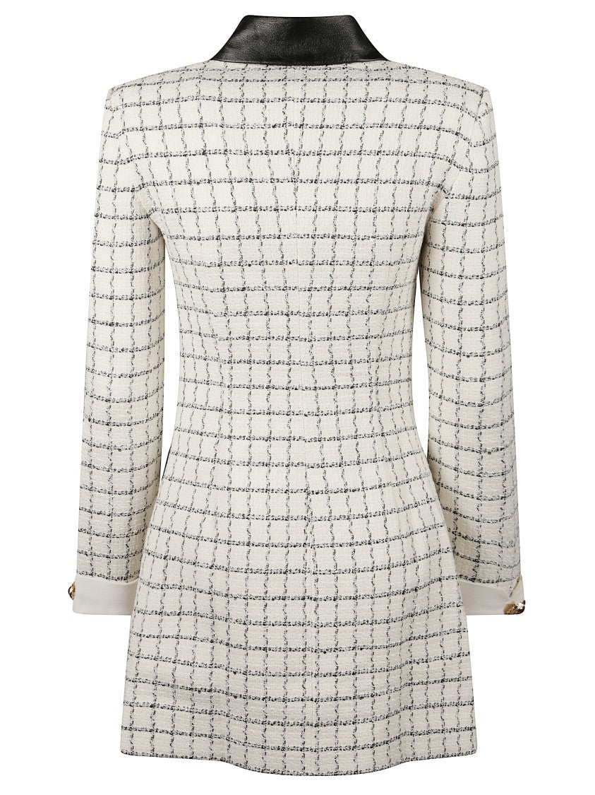 Self-Portrait Long-Sleeved Plaid Bouclé Mini Dress