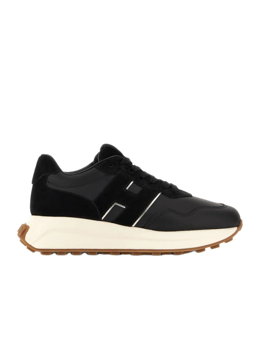 Hogan Streamlined Black Sneakers With Suede Texture