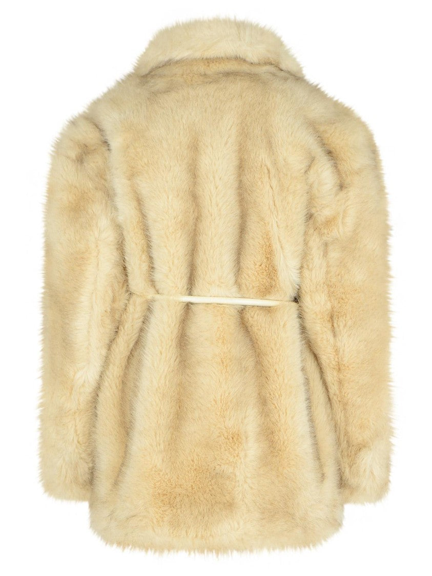 Sportmax 'Rosaria' Beige Faux Fur Belted Jacket