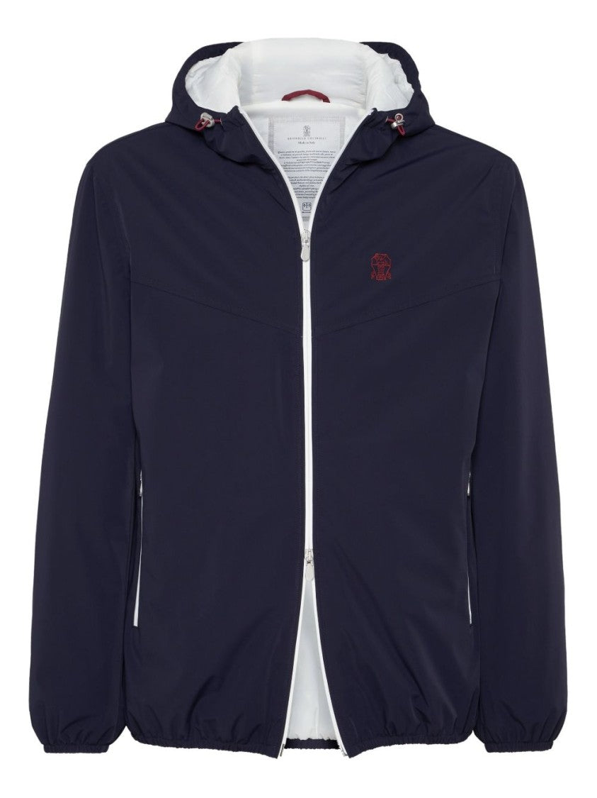 Brunello Cucinelli Fitted Blue Coat With Zip Front
