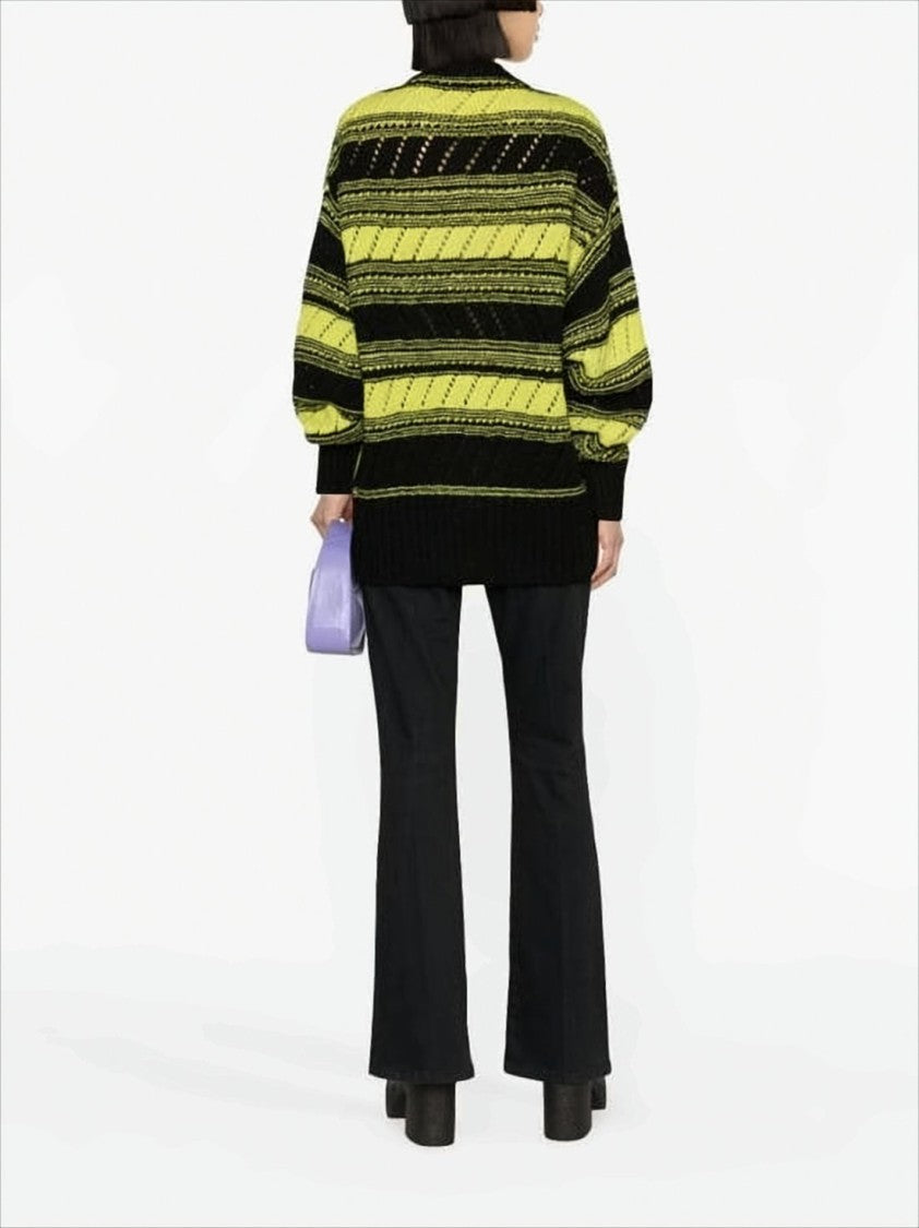 Ganni Chunky Knit Cardigan With Button-Down Front And Contrasting Stripes