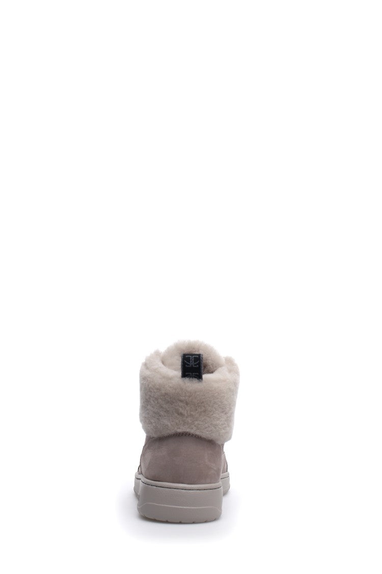 Candice Cooper Lace-Up Flat Shoes With Plush Fur Collar
