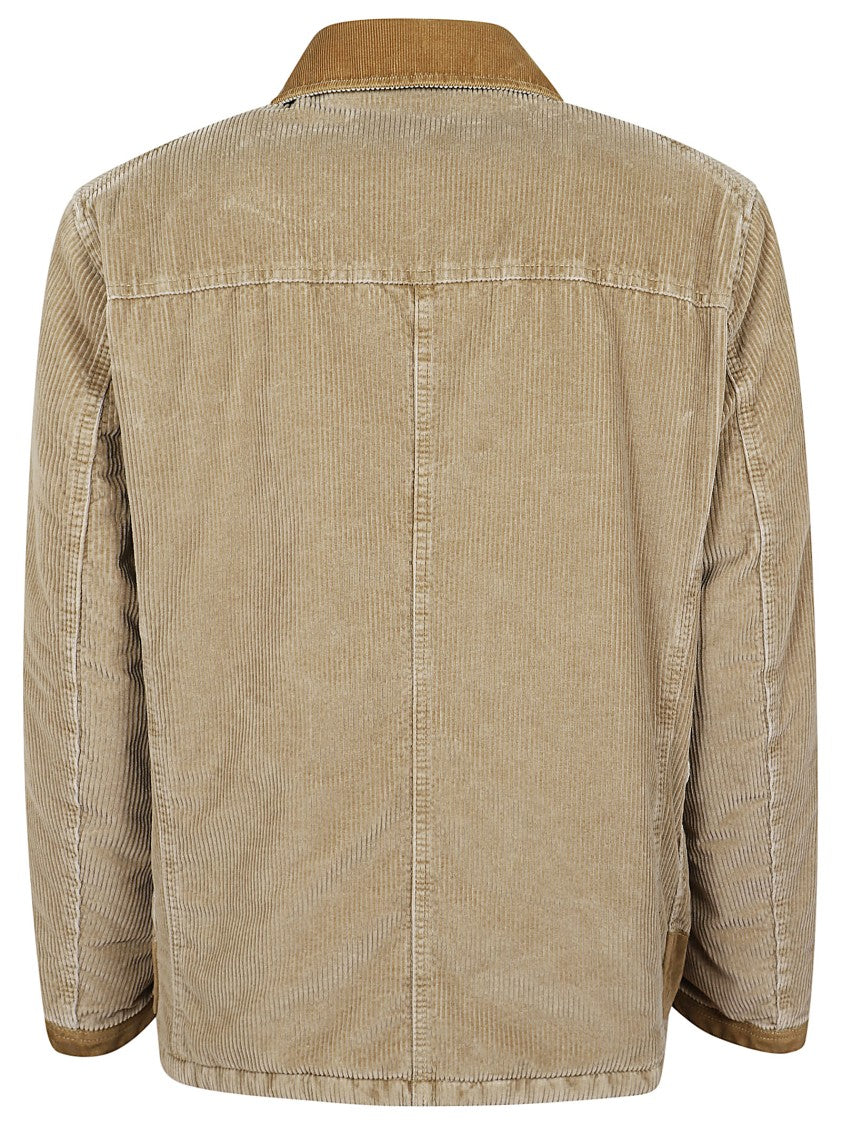 Fay Textured Corduroy Double-Breasted Jacket With Contrasting Collar