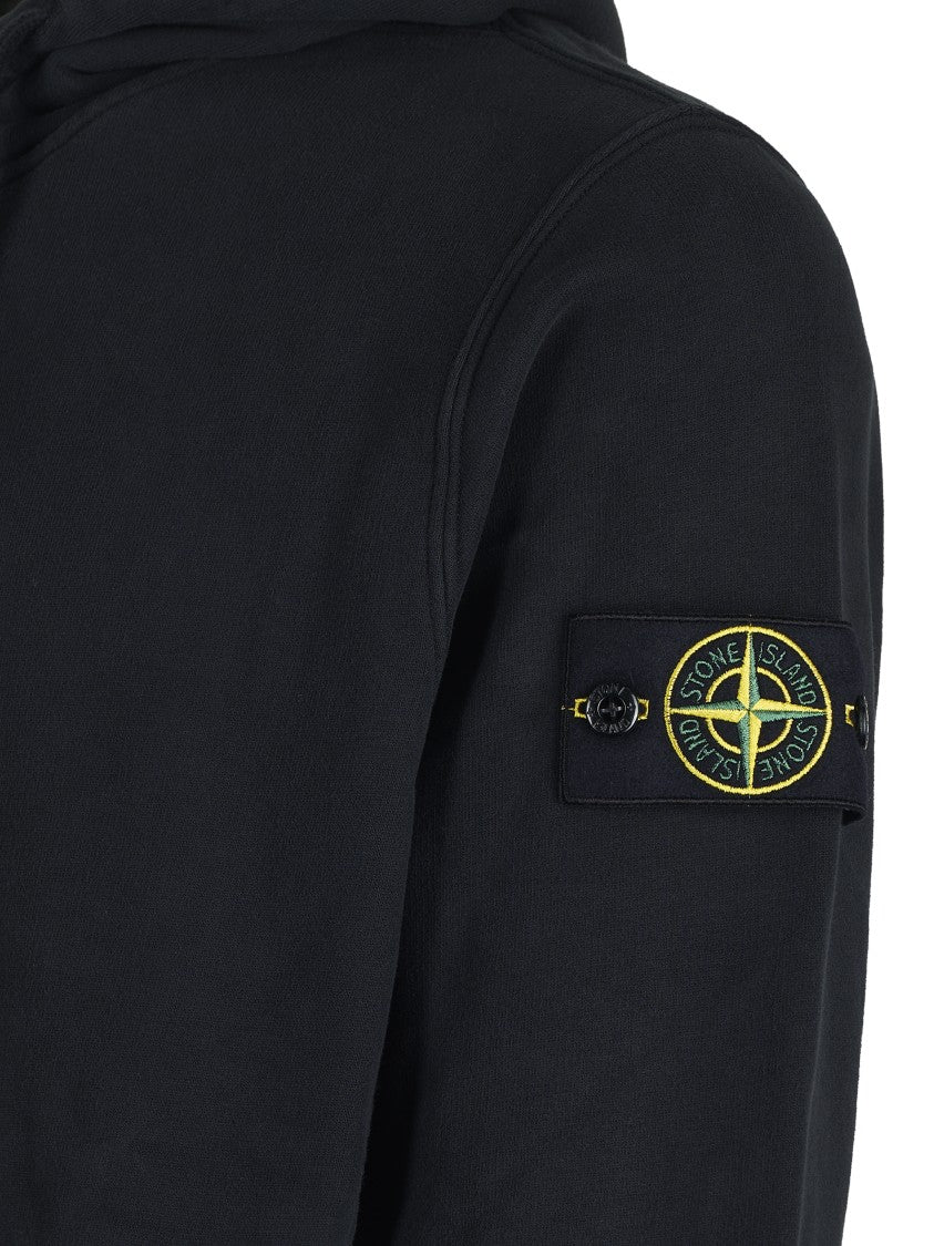 Stone Island Classic Black Hoodie With Drawstring Hood