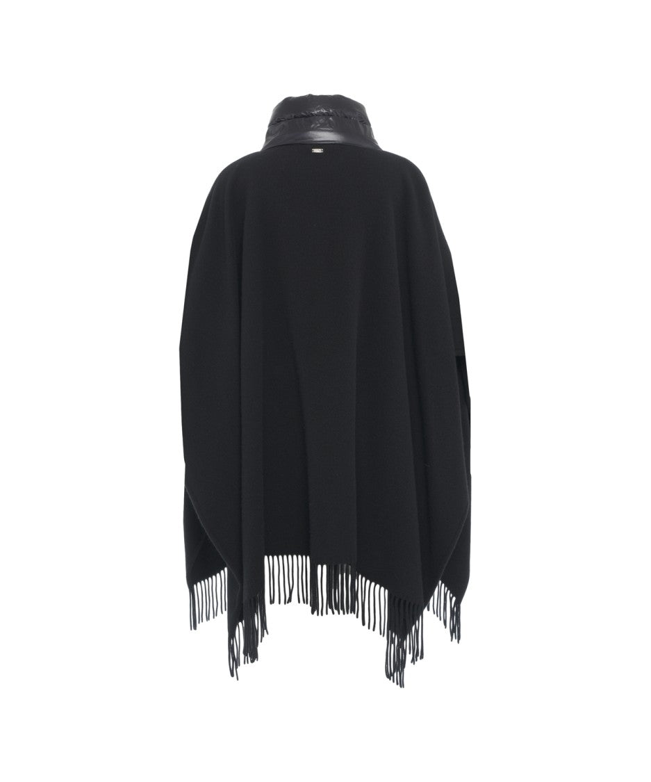 Herno Cape With Quilted Down Panels And Frayed Hem