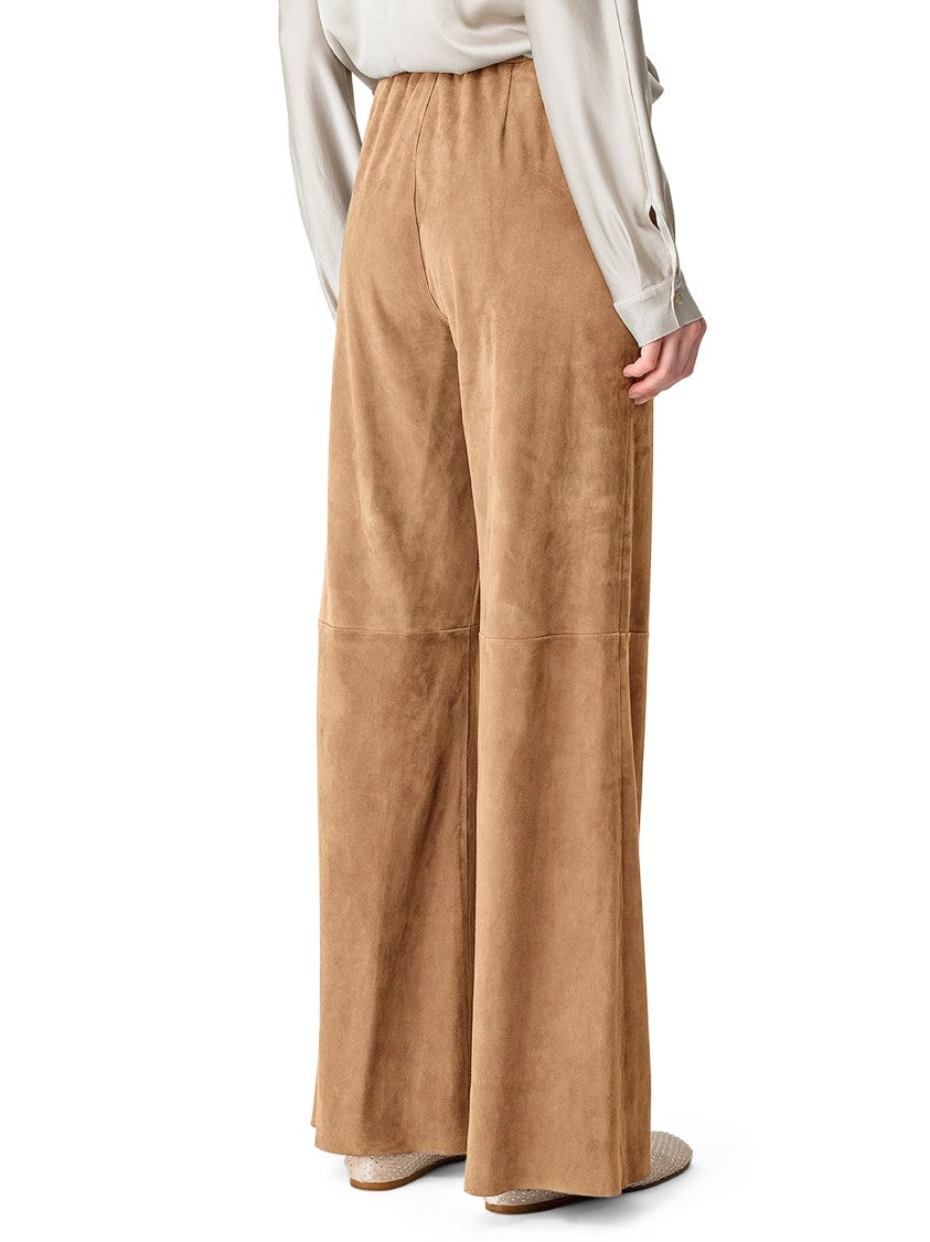 Forte Forte Light Suede Wide-Leg Trousers With High Waist And Seam Detailing