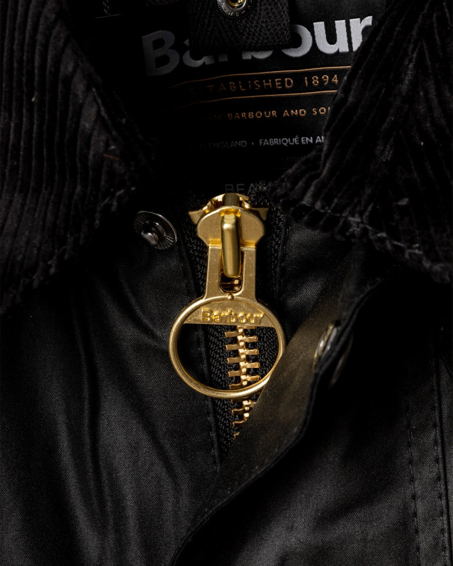 Barbour Beaufort Waxed Jacket With Detachable Hood And Rear Pocket