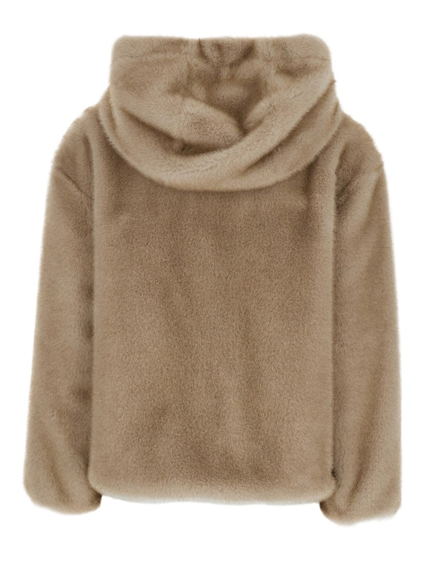 Herno Smooth Synthetic Fur Bomber Jacket With Hood And Zip Closure