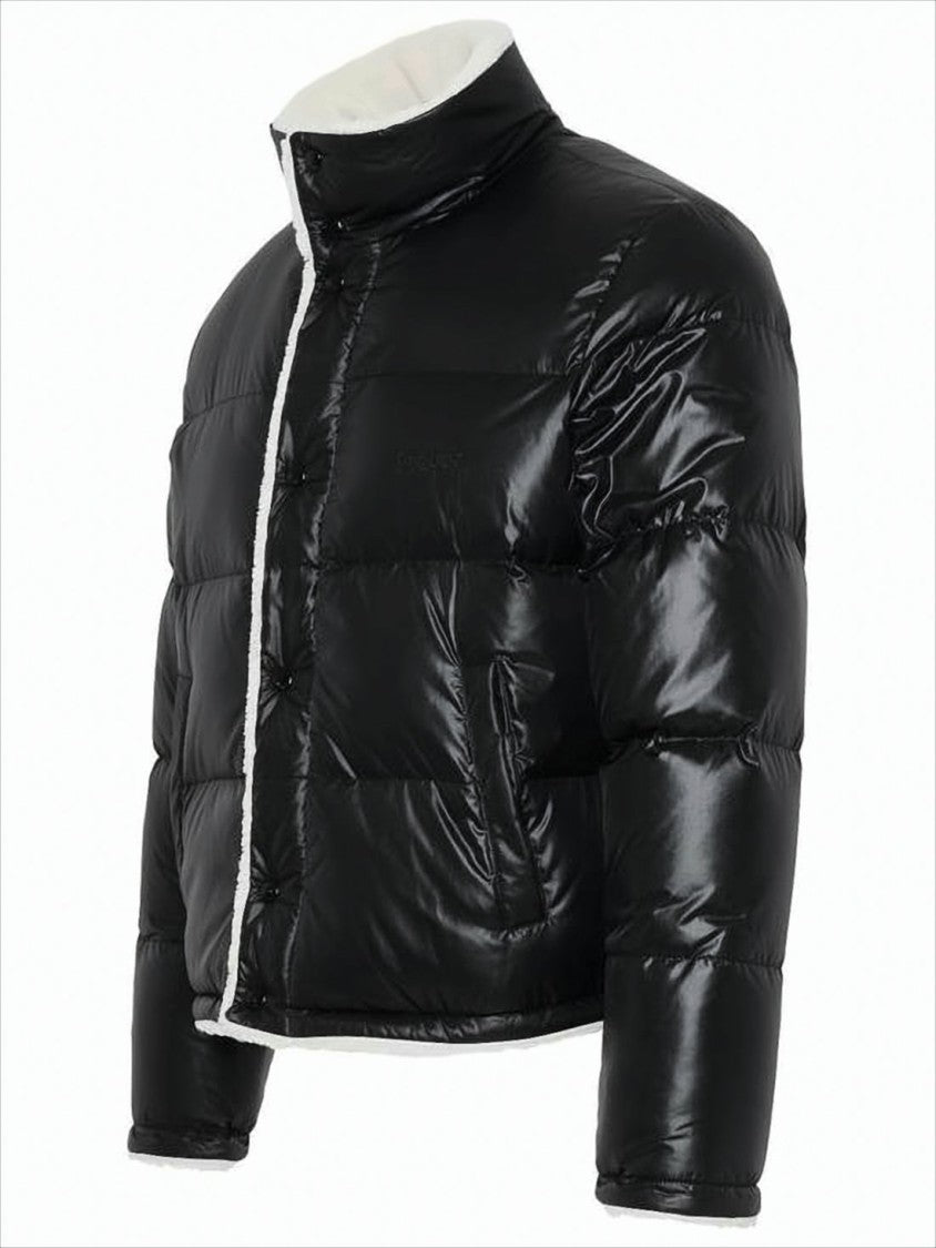 Saint Laurent Boxy Cropped Black Puffer Jacket With High Collar
