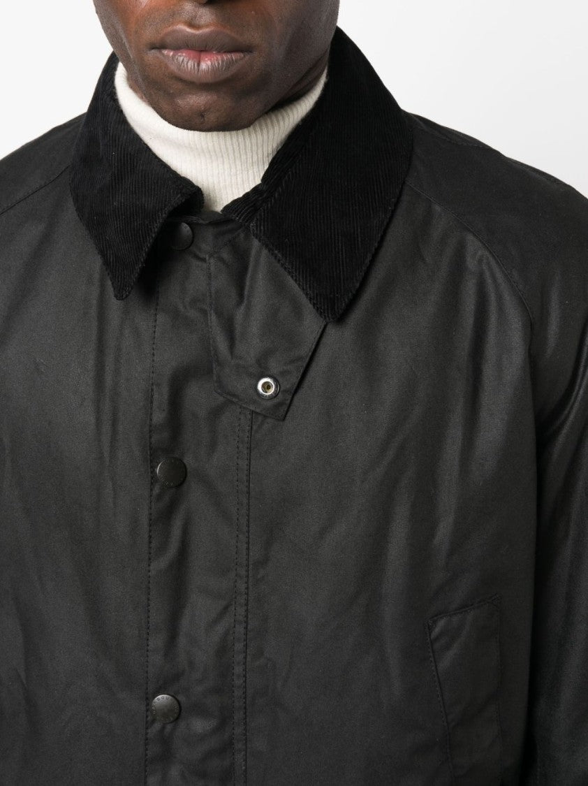 Barbour Black Waxed Cotton Jacket With Velvet Collar