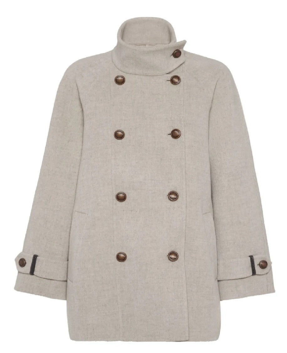 Brunello Cucinelli Double-Breasted Wool Blend Coat With High Collar