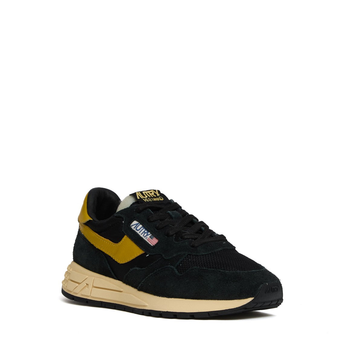 Autry Reelwind Low Nylon And Suede Sneakers, Black, Yellow