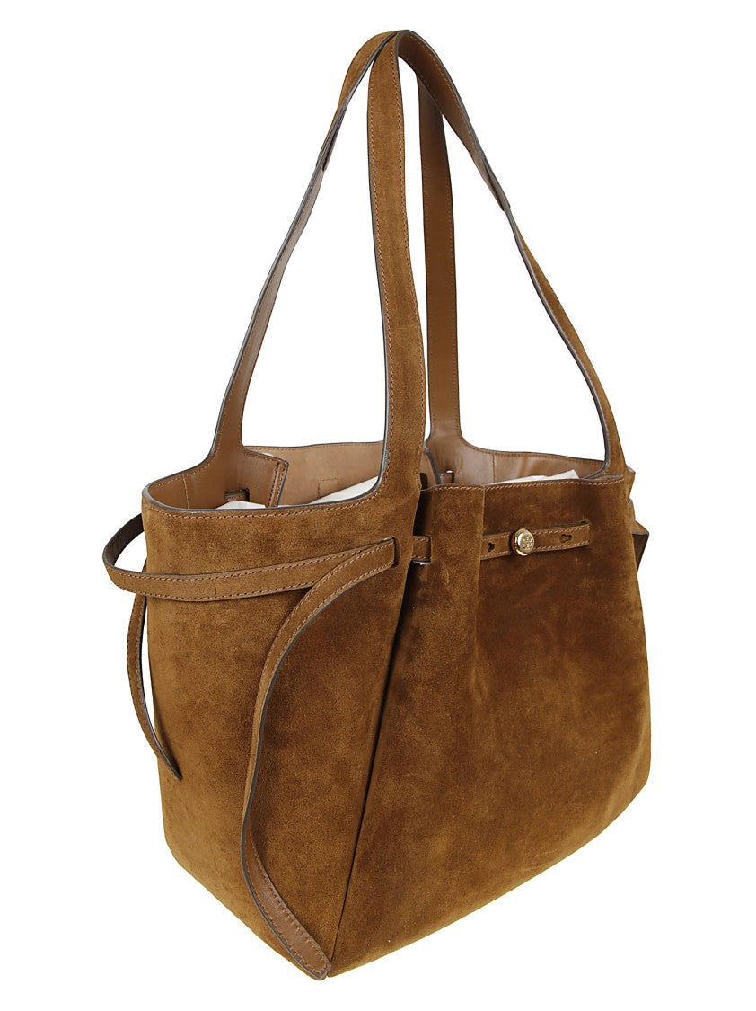 Tory Burch Structured Suede Tote Bag With Leather Trim