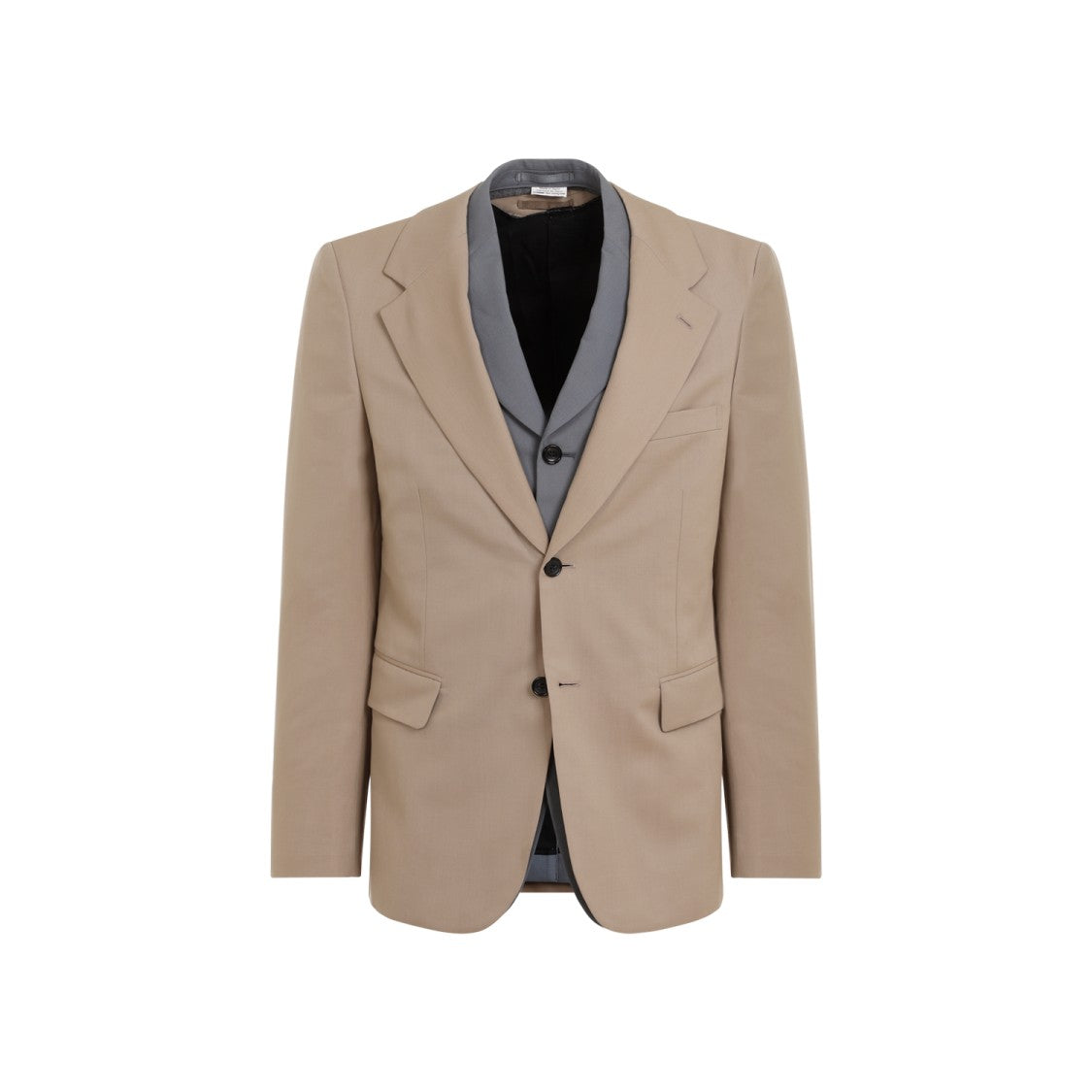 Comme Des Garçons Gray And Beige Layered Wool Jacket