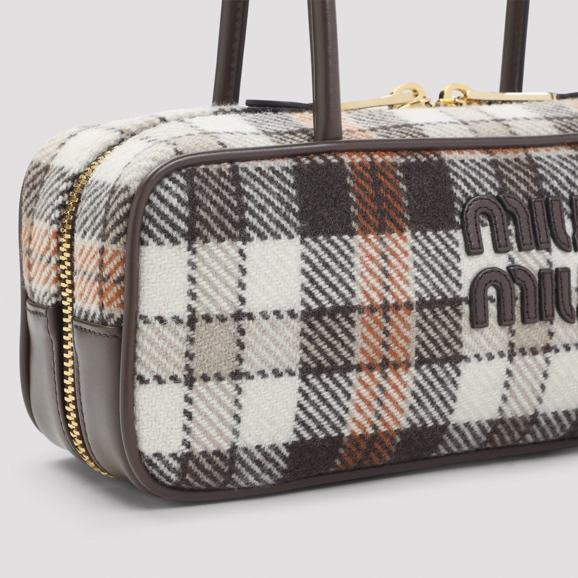 Miu Miu Plaid Pattern Shoulder Bag With Smooth Leather Trim