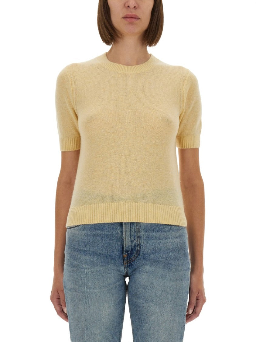 Guest In Residence Short-Sleeved Fitted Cashmere Shirt With Ribbed Detailing