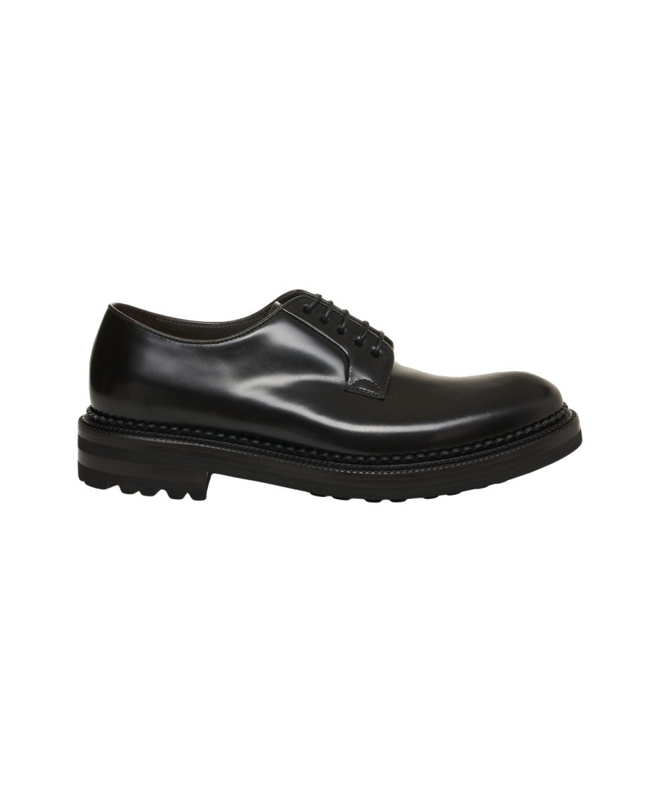 Green George Smooth Leather Derby Shoes With Grooved Sole