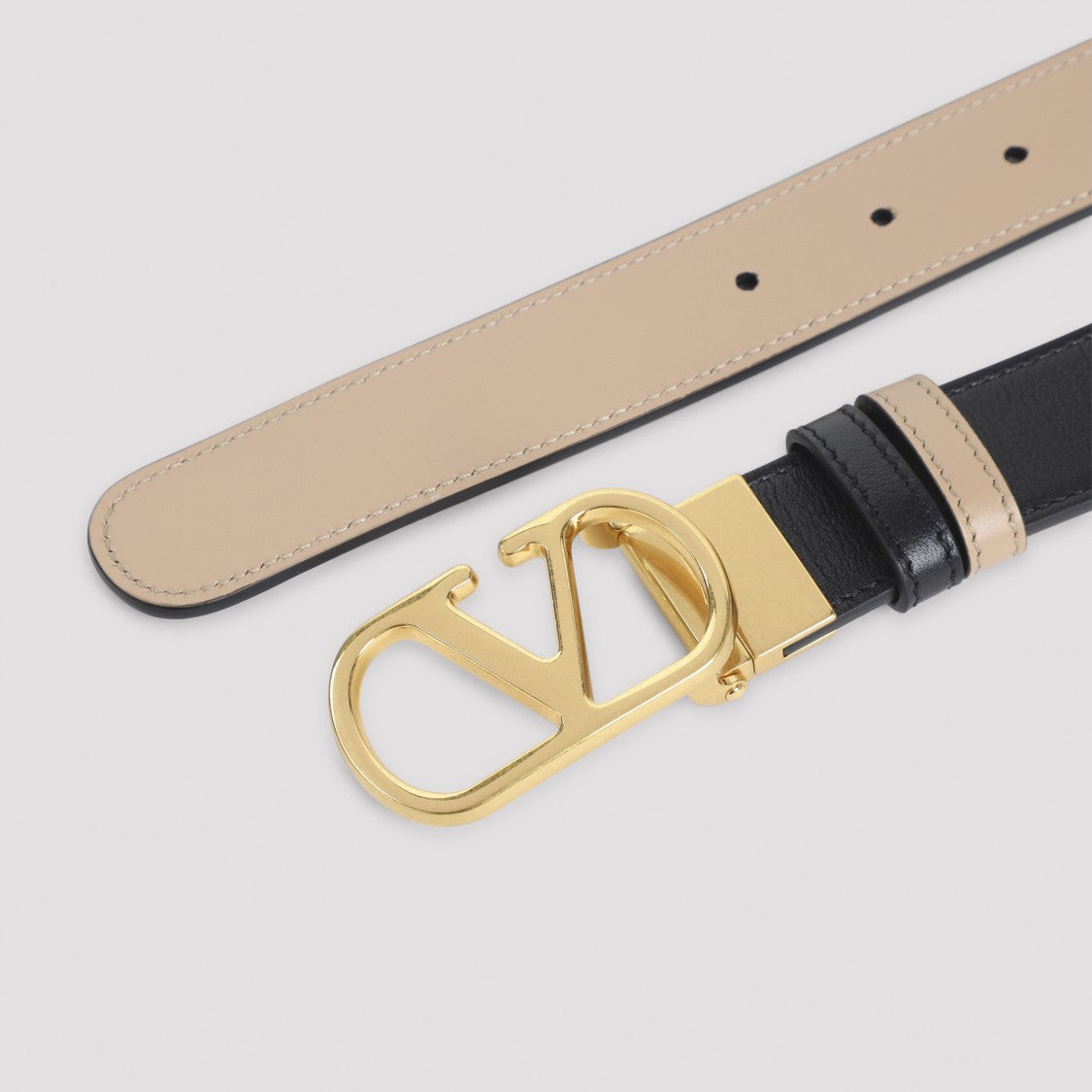 Valentino Garavani Black Calf Leather Belt With Gold-Tone Logo Buckle