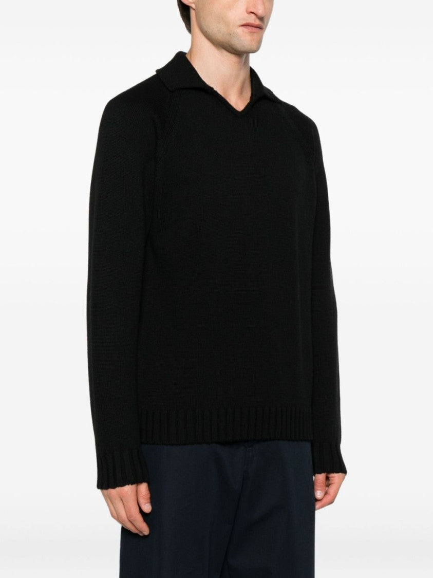 Zanone Textured Knit Black Sweater