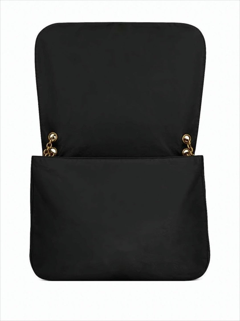 Saint Laurent Rectangular Black Lambskin Shoulder Bag With Logo Emblem