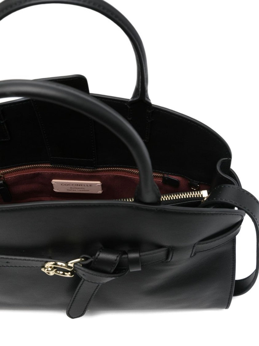 Coccinelle Structured Calf Leather Shoulder Bag With Belt Buckle Fastening
