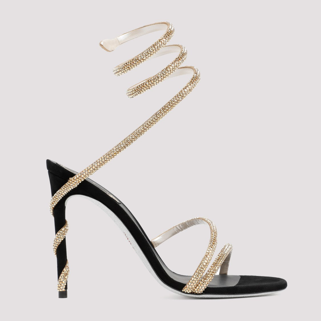 René Caovilla Golden Margot Crystal-Embellished Spiral Sandals