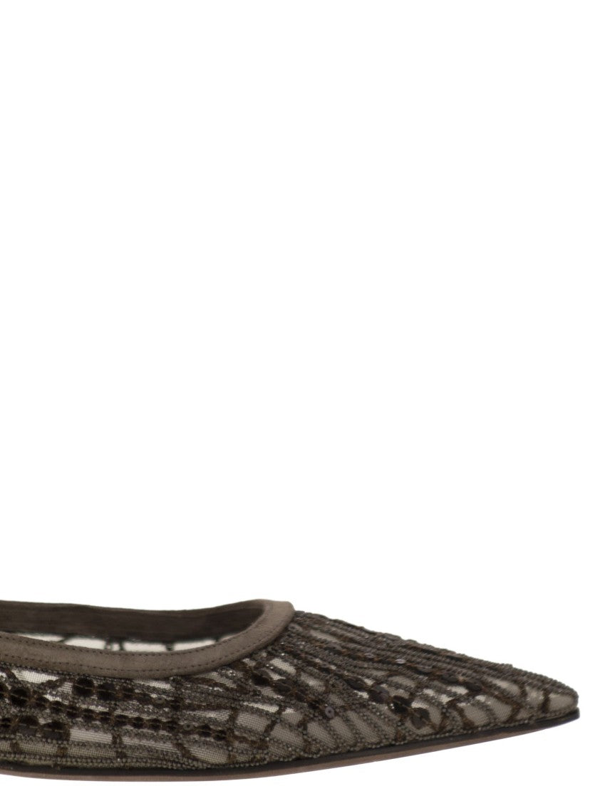 Brunello Cucinelli Sandal With Sparkling Abstract Embroidery In Suede