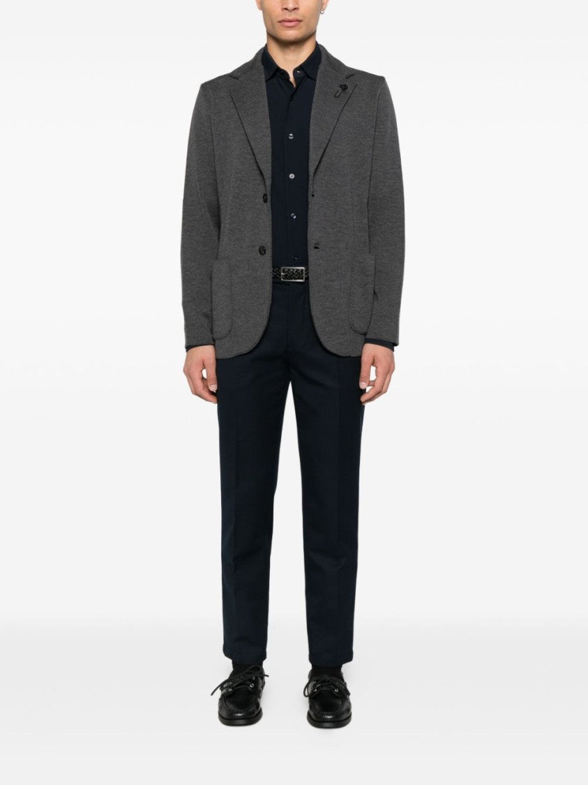 Lardini Tailored Grey Wool Knitted Blazer With Notched Lapel