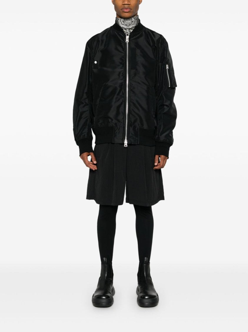 Sacai Shiny Black Bomber Jacket With Functional Pockets