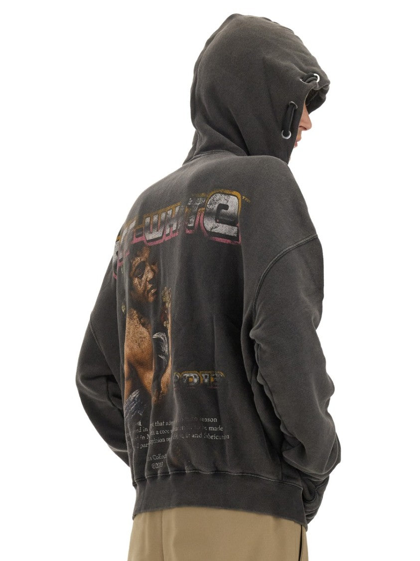 Off-White Graphic Print Hoodie With Artistic Back Design