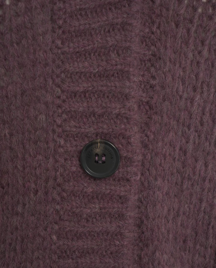 Roberto Collina Cropped Burgundy Cardigan With Classic V-Neck And Textured Knit