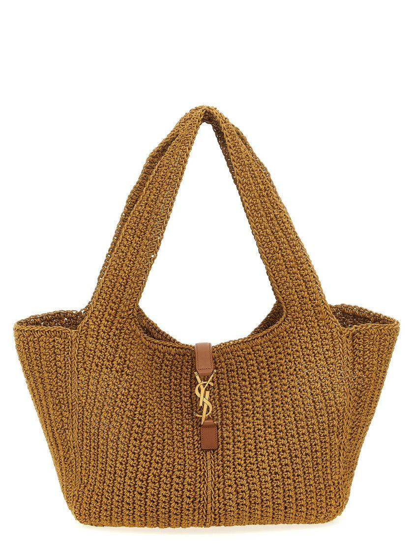 Saint Laurent Woven Raffia Tote Bag With Leather Accents