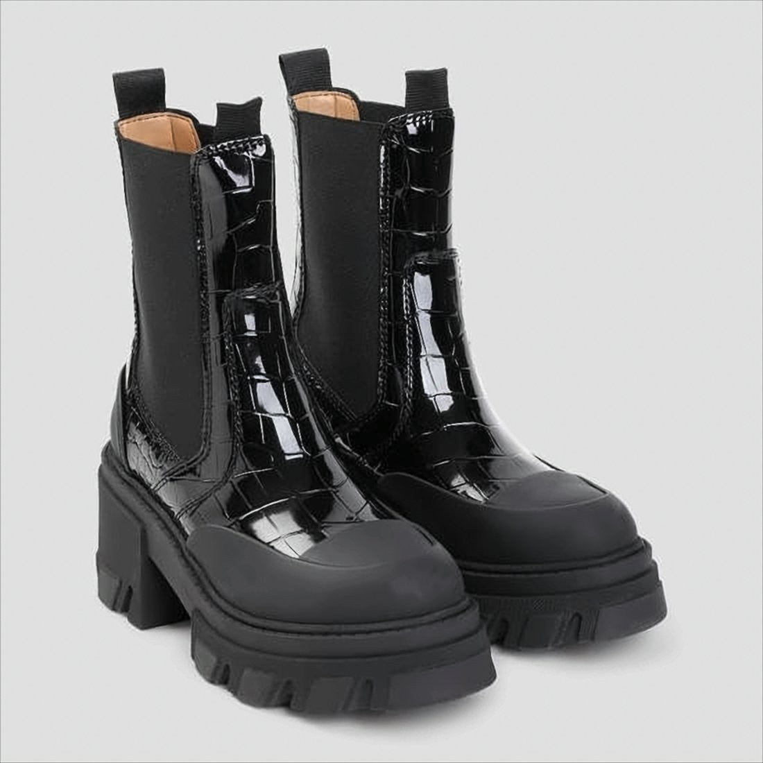 Ganni Chunky Platform Boots With Croc-Embossed Leather And Lug Sole