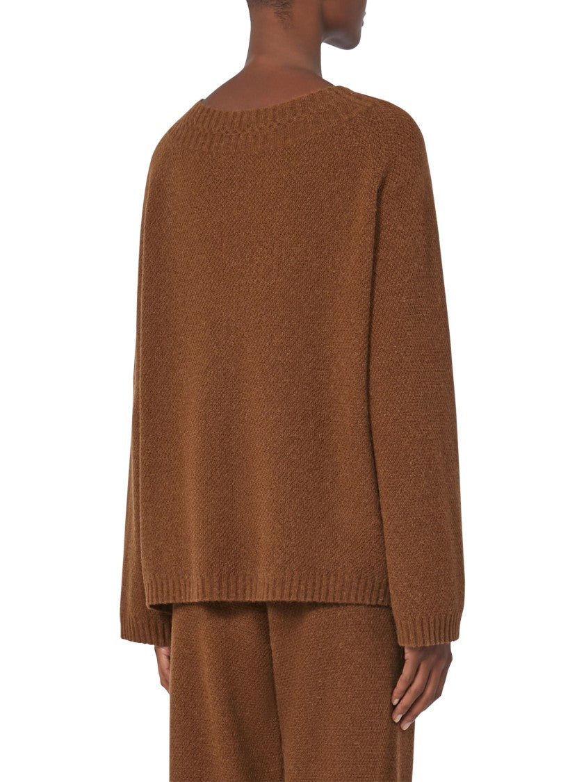 Max Mara Relaxed Fit Brown Knit Sweater With Leather Tag