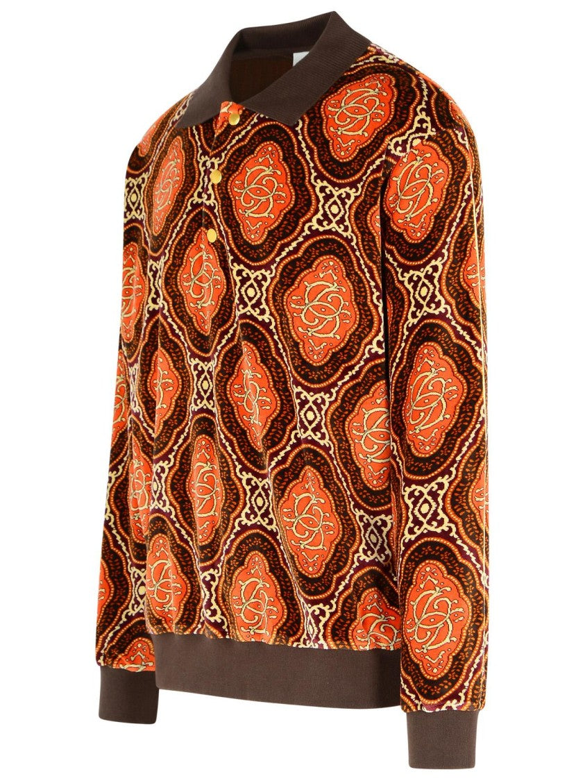 Drôle De Monsieur Velours Médaillon' Brown Cotton Polo Shirt