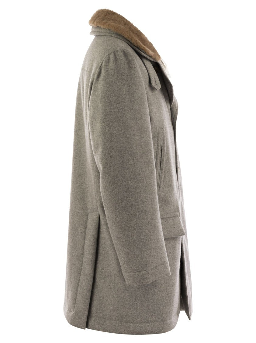 Brunello Cucinelli Cashmere Coat With Shearling Collar