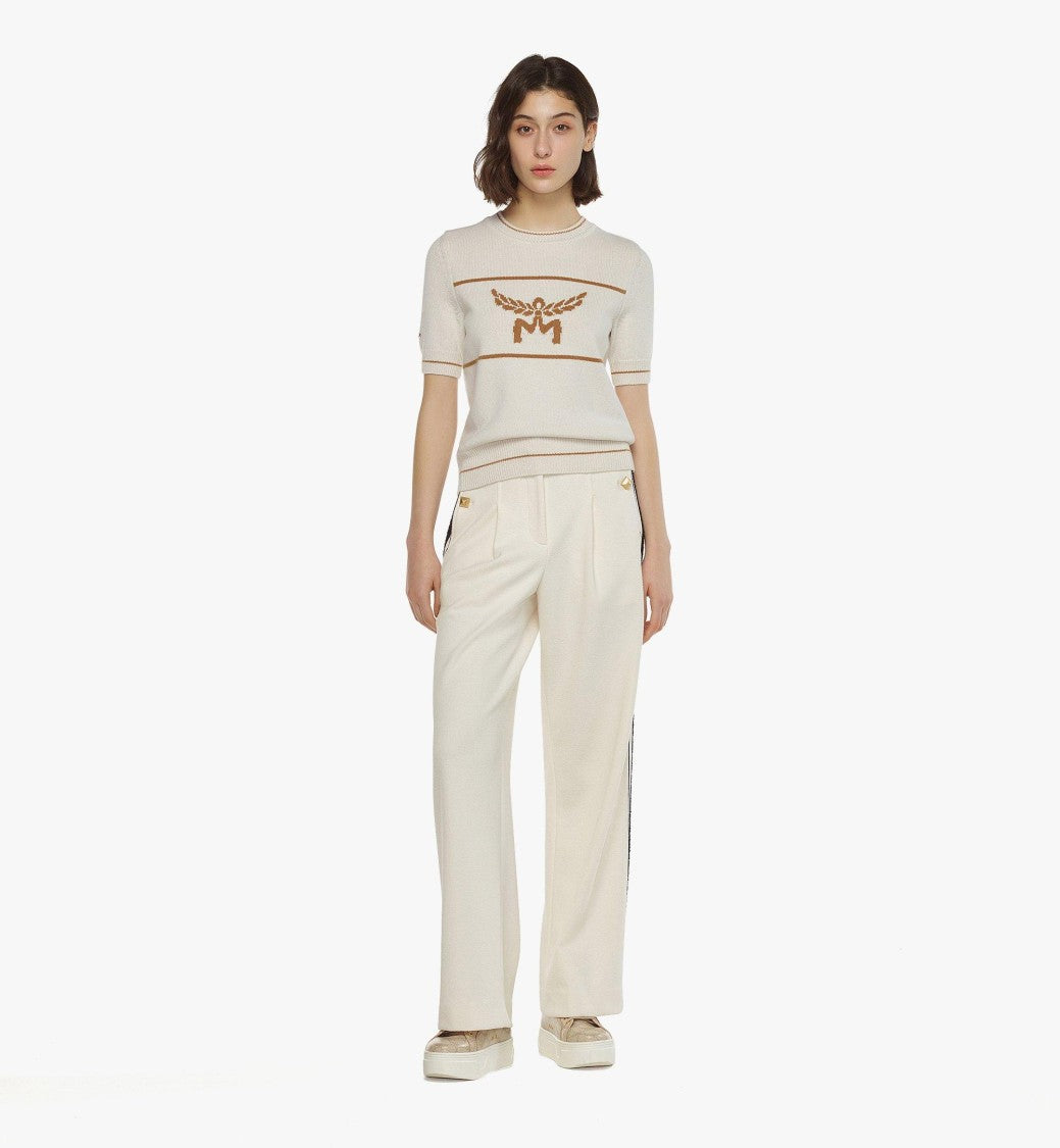 Mcm Wide-Leg Bouclé Pants With Contrast Black Trim