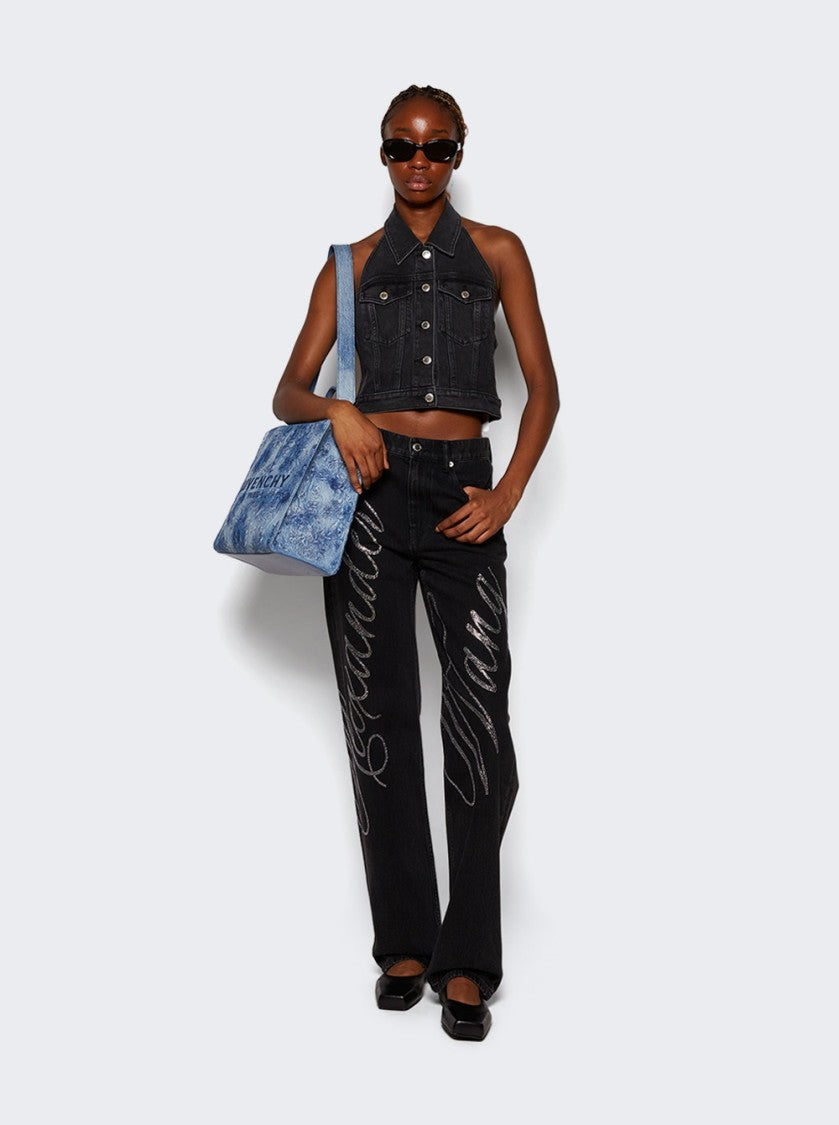Alexander Wang Ez Mid Rise Jean In Crystal Hotfix Logo Grey Aged
