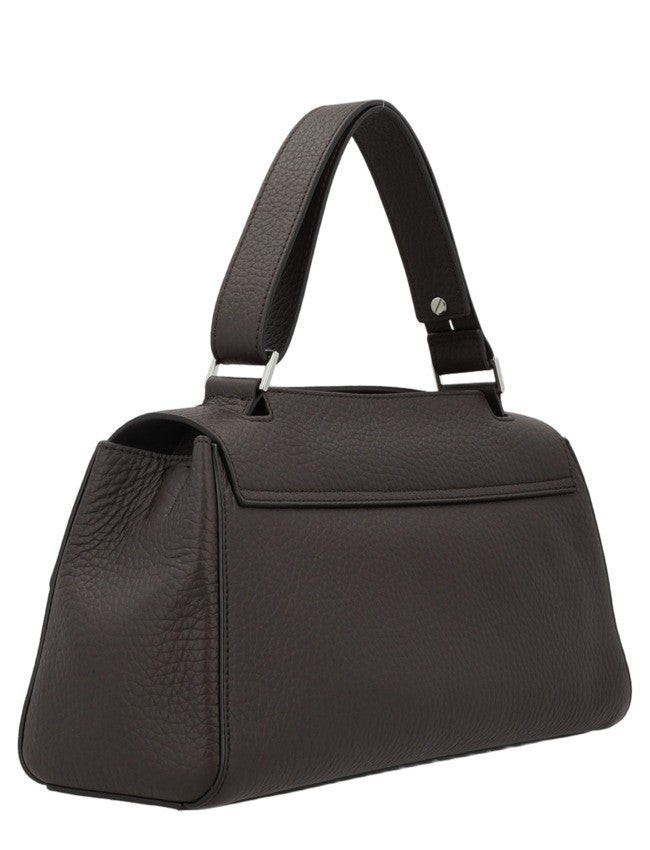 Orciani Textured Leather Handbag With Adjustable Handle And Magnetic Closure