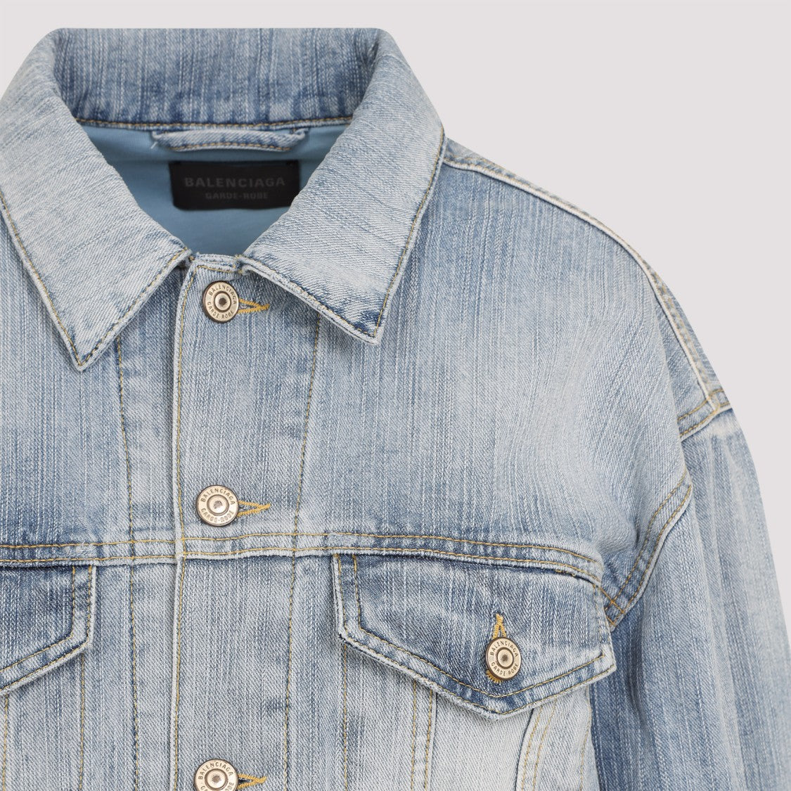 Balenciaga Blue Denim Jacket With Classic Button-Up Front And Chest Pockets