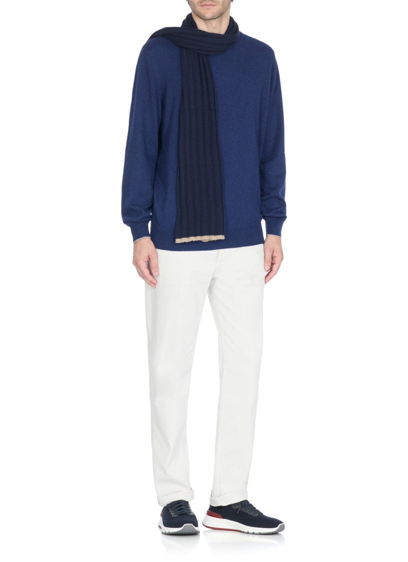 Brunello Cucinelli Relaxed Fit Blue Cashmere Sweater