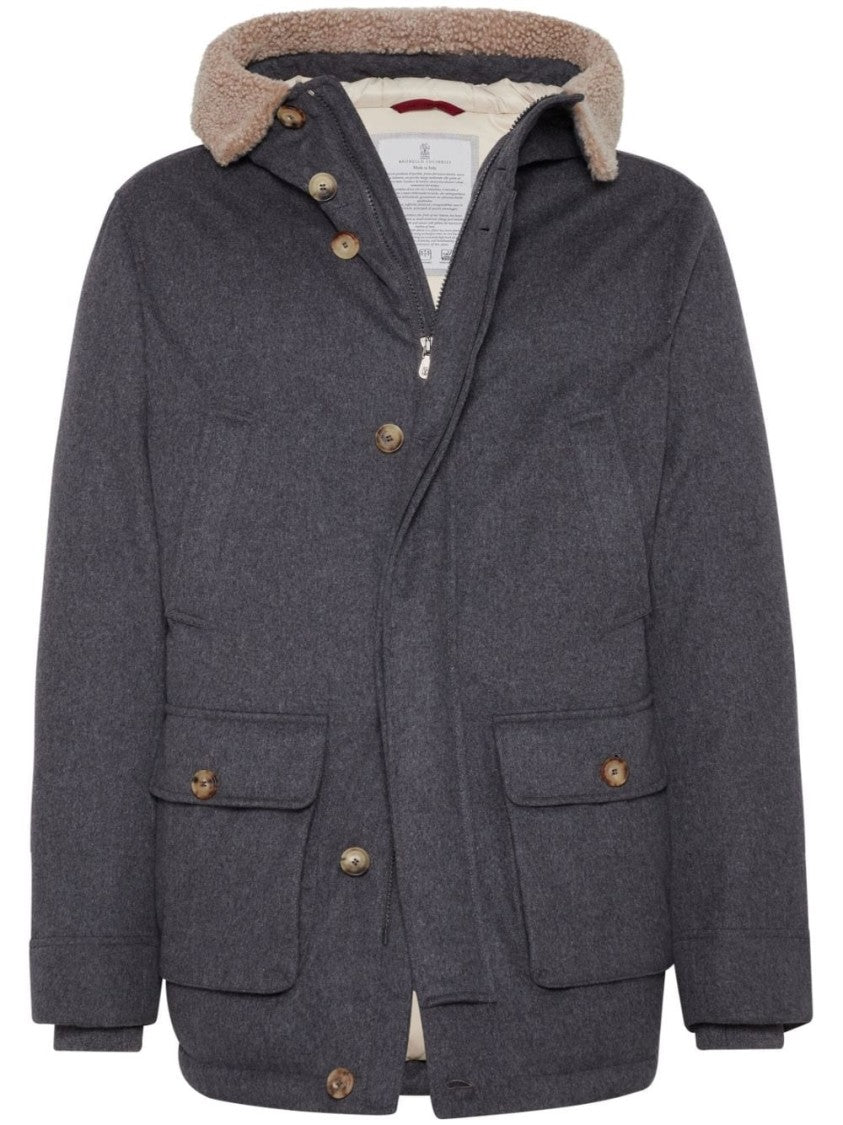 Brunello Cucinelli Classic Grey Parka With Faux Fur-Lined Hood
