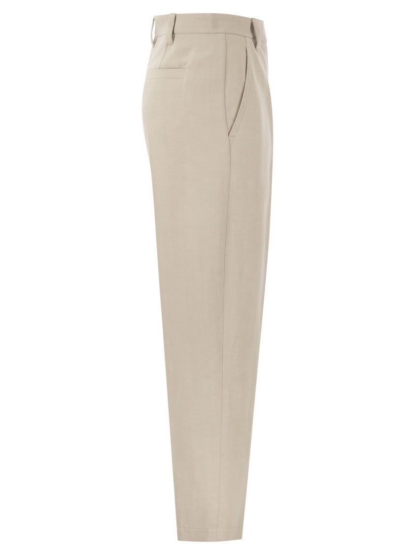 Brunello Cucinelli Curved Viscose And Linen Trousers