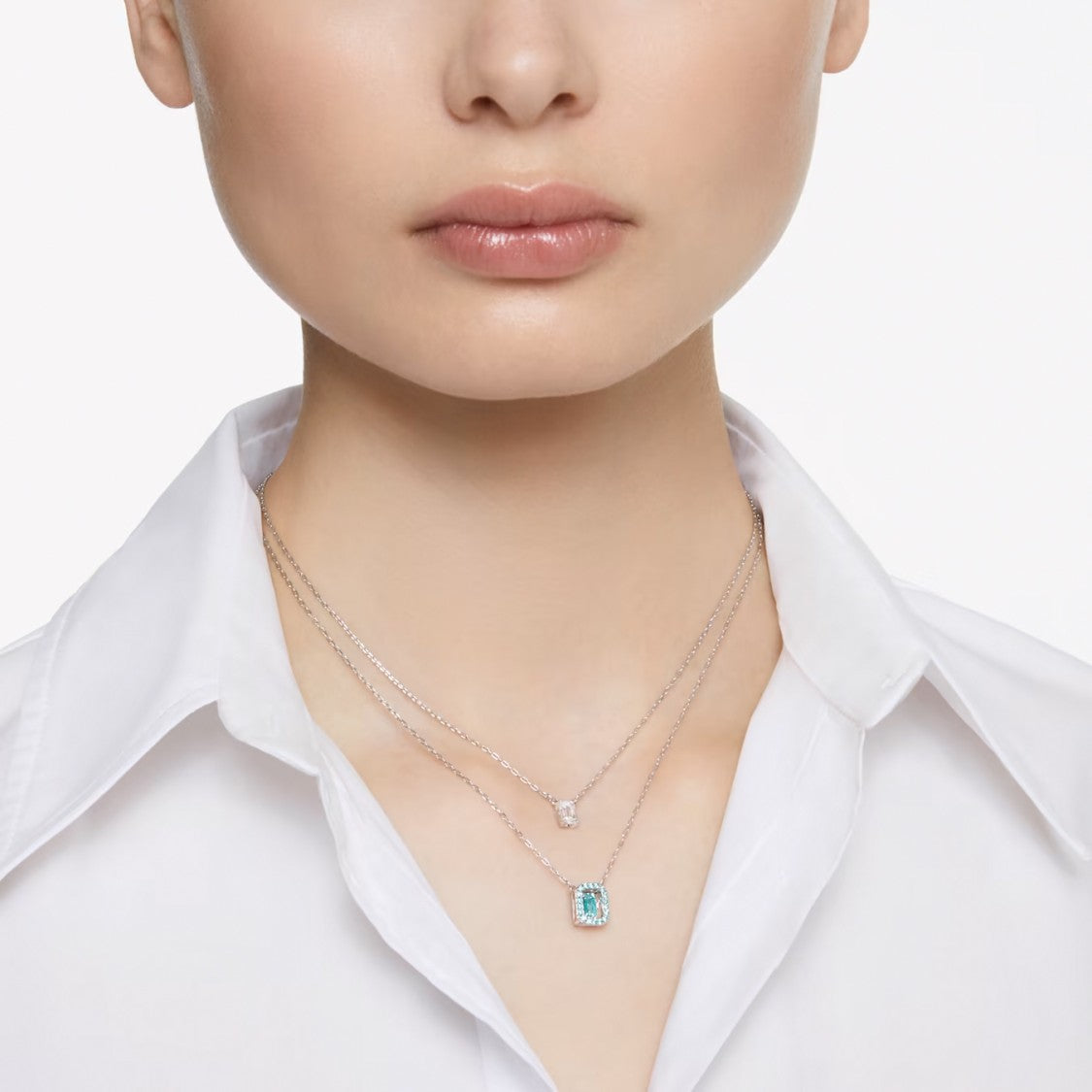 Swarovski Double Pendant Necklace With Octagon-Cut Stones